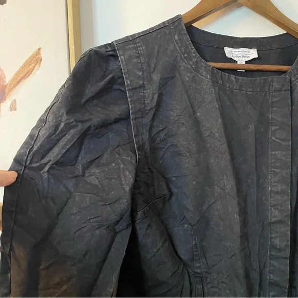 & Other Stories Puff-Sleeve Button Detail Denim Mini Dress in Washed Black sz 8